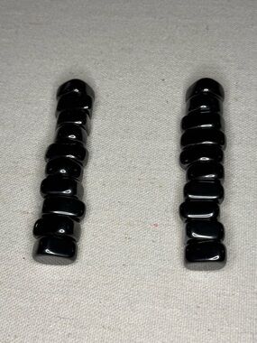 Sleek Black Resin Bead Strand Pair